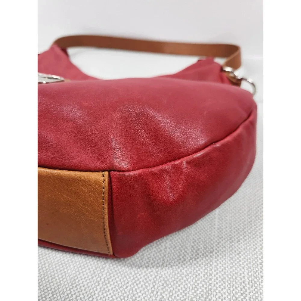 Valentina Red Brown Leather Hobo Shoulder Bag